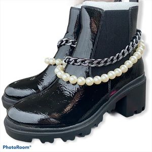 Betsey Johnson patent leather Martin ankle boots.